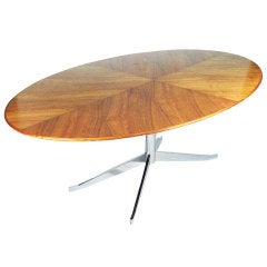 Florence Knoll Walnut & Chromed Steel 7' Foot Dining Table