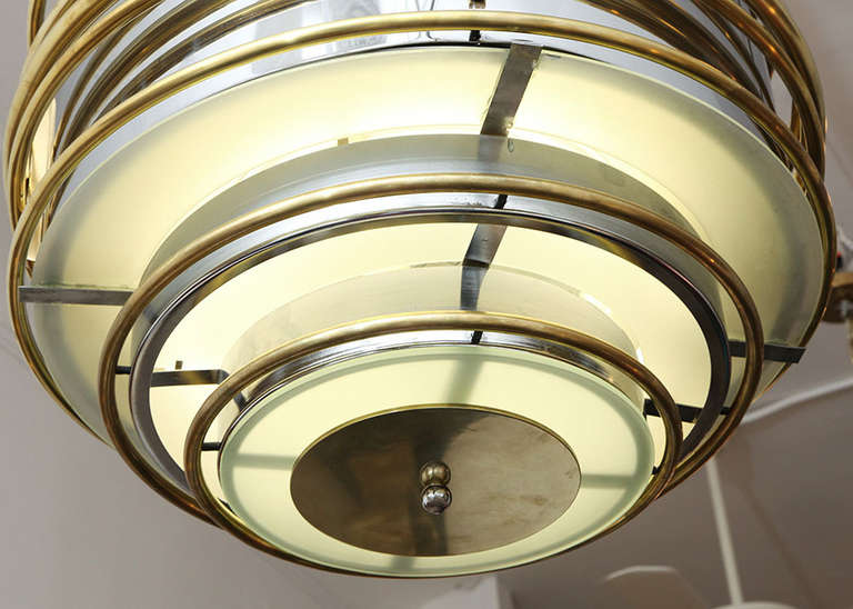Art Deco Machine Age Chrome & Brass Streamline Ceiling Light **Saturday Sale**