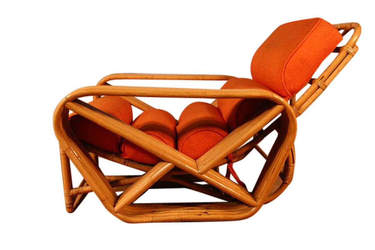American Paul Frankl Style Square Pretzel Rattan Lounge with Ottoman