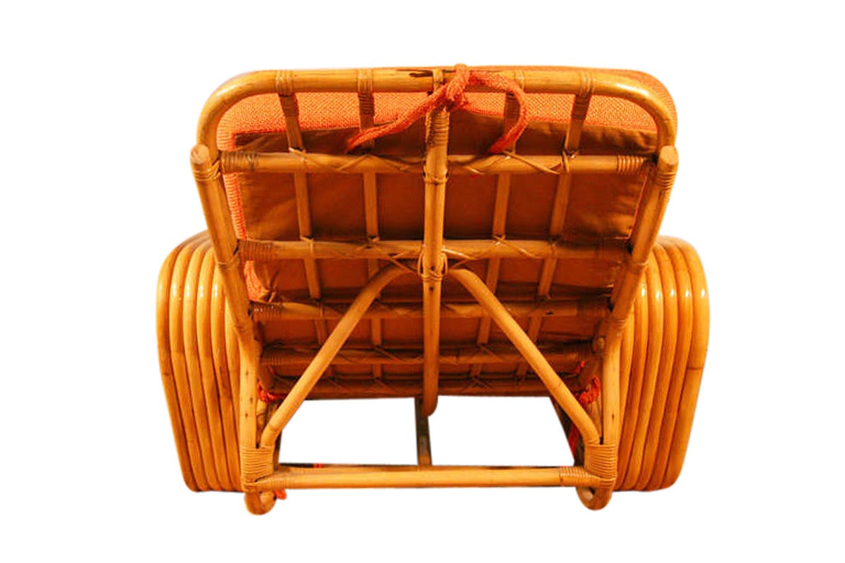 Mid-20th Century Paul Frankl Style Square Pretzel Rattan Lounge with Ottoman