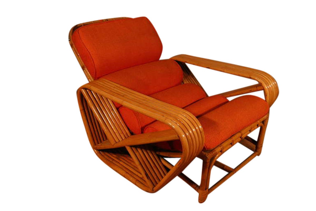 Bamboo Paul Frankl Style Square Pretzel Rattan Lounge with Ottoman