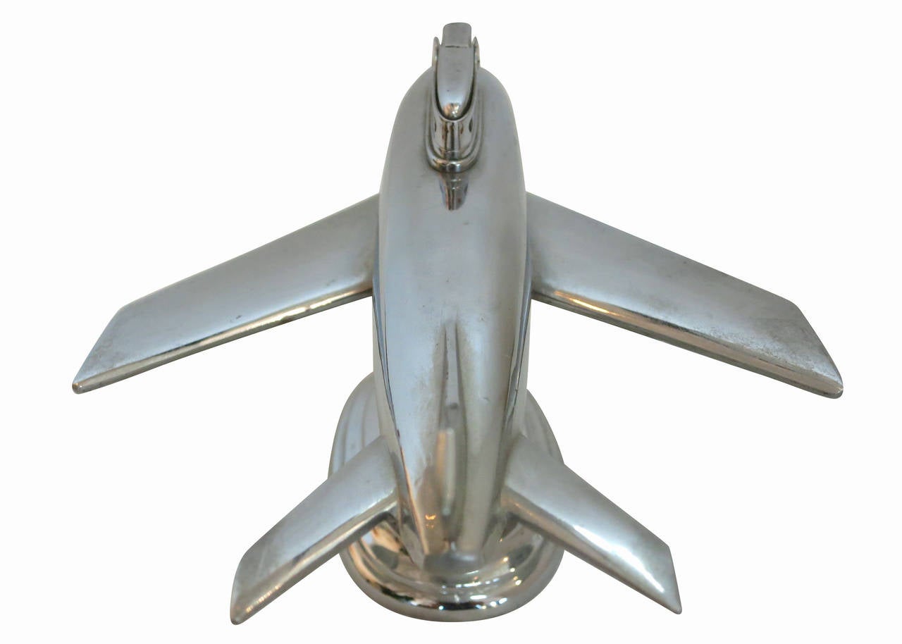 American Mid-Century Chrome Jet Airplane Table Lighter by Ruby