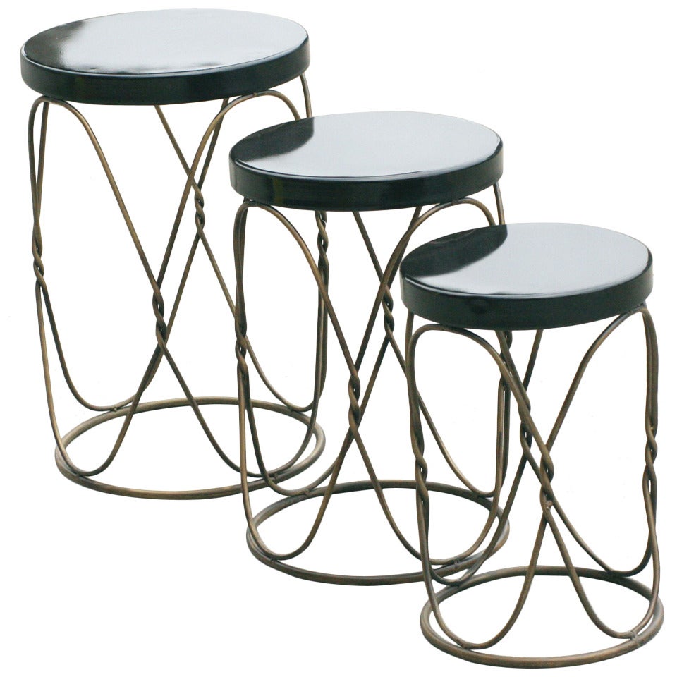 Nesting Table Set with Twist Brass Frame
