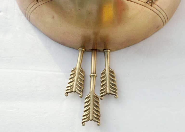Art Deco Brass Wall Sconces with Star and Arrow Motifs by Levolite, Pair In Good Condition In Van Nuys, CA