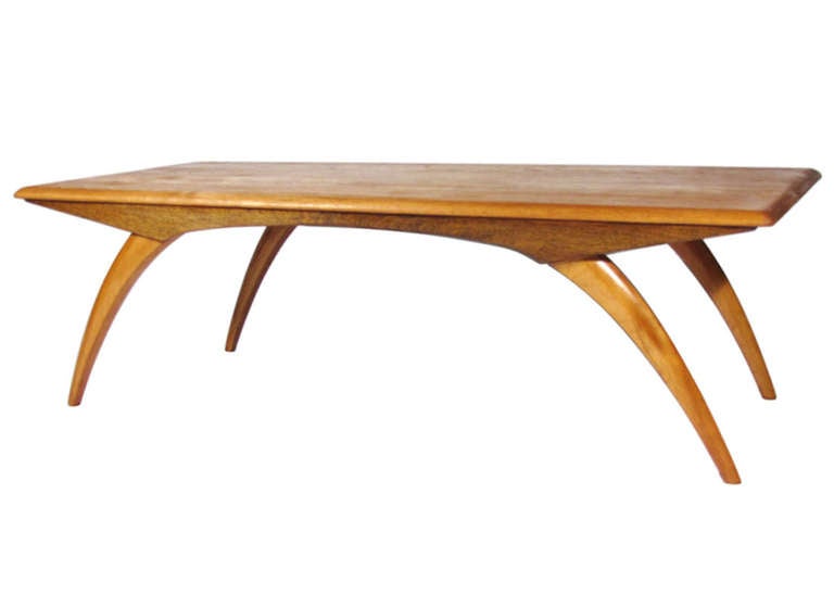 Heywood Wakefield M795G cocktail/coffee table. This table is made in Solid birch with arched wishbone legs.