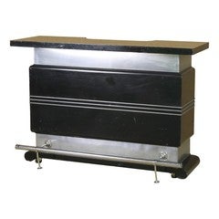 Art Deco Black Lacquered Bar with Stainless Steel & Chrome Accents