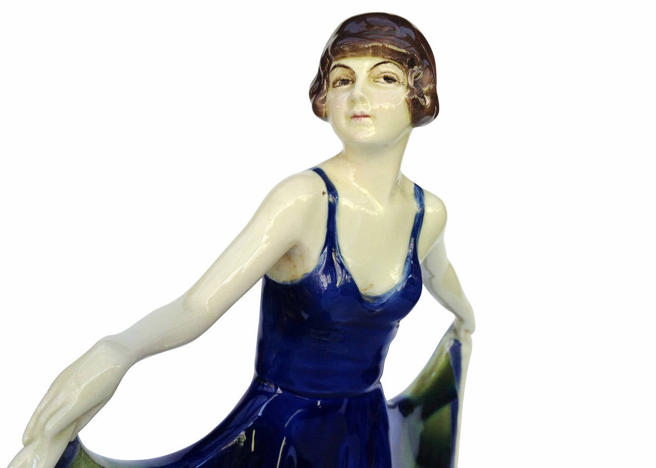 Early 20th Century Josef Lorenzl for Goldscheider Peacock Dress Female Flapper