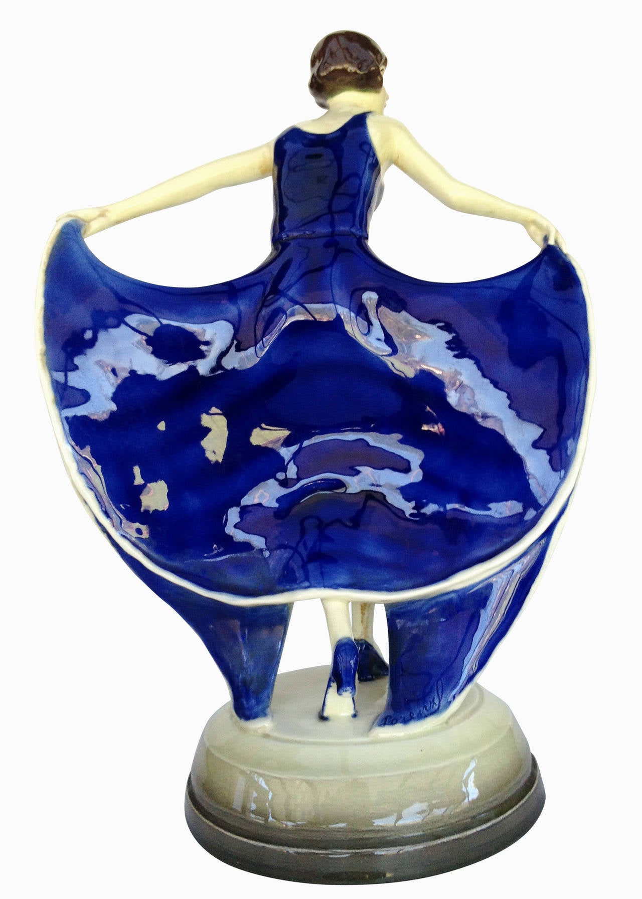Art Deco Josef Lorenzl for Goldscheider Peacock Dress Female Flapper