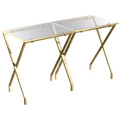 Charles Hollis Jones Lucite and Brass Folding Tray Tables, Pair