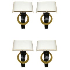 1940s Brass & Lacquer Wall Sconces Attributed to Paul Frankl, Set of Four