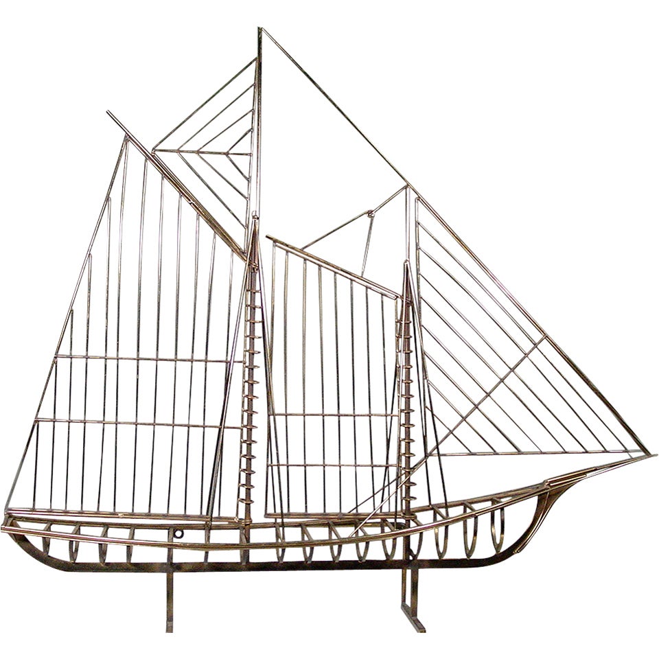 Curtis Jeré Skeleton Sailboat Sculpture in Brass