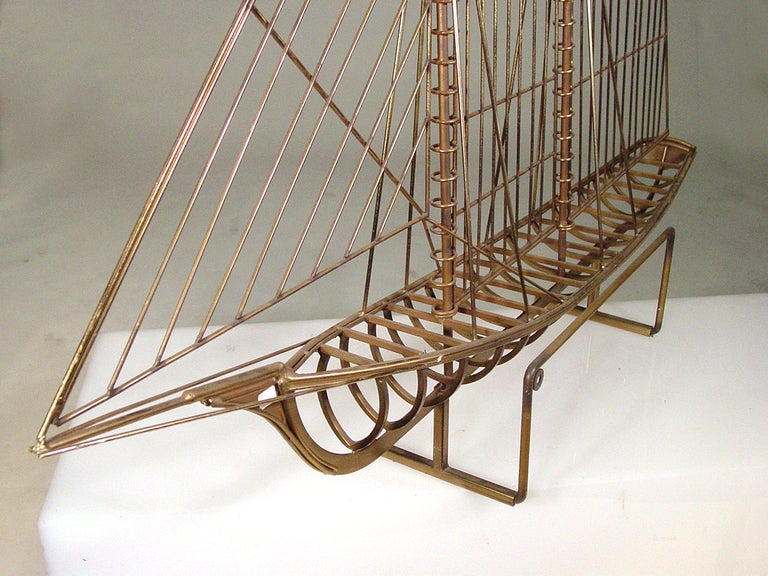 Curtis Jeré Skeleton Sailboat Sculpture in Brass In Excellent Condition In Van Nuys, CA