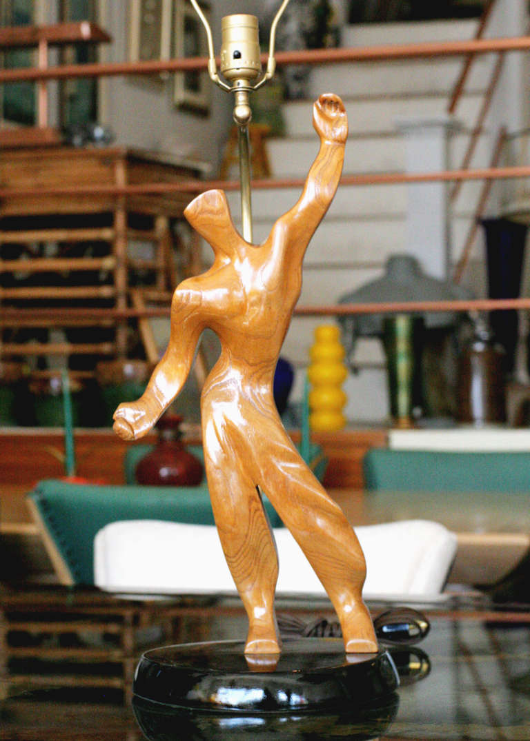 Mid-Century Modern Heifetz Style Hand-Carved Male Figural Table Lamp