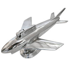 Vintage Mid-Century Chrome Jet Airplane Table Lighter by Ruby