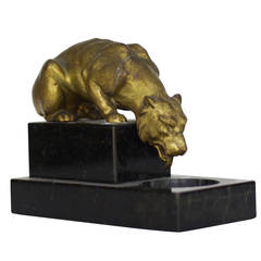 Art Deco Gilt Bronze Tiger with Marble Base