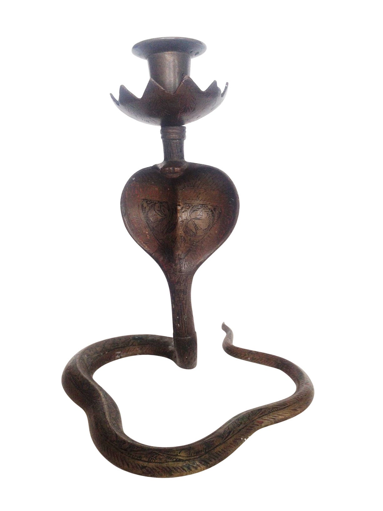 Bronze Indian Cobra Snake Candleholder, Pair In Good Condition In Van Nuys, CA