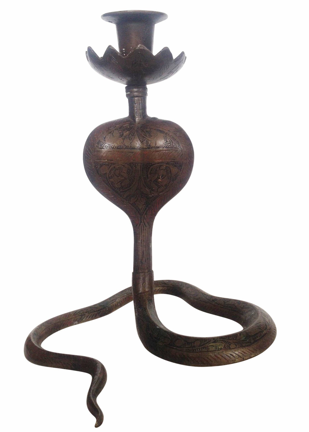 Bronze Indian Cobra Snake Candleholder, Pair 2