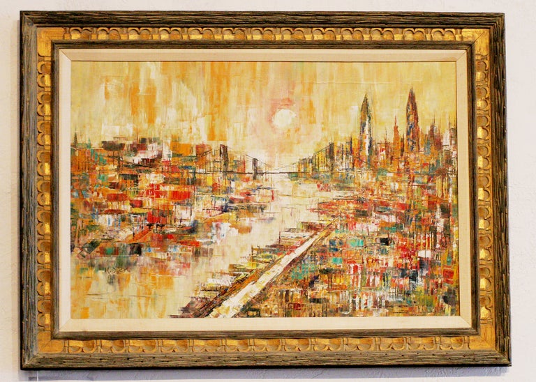 Mid-Century Modern Oil on Canvas Cityscape by M. Dick For ...