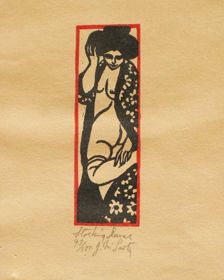 Art Deco Woodcut Prints with Female Nude by Jack McLarty, Pair In Excellent Condition In Van Nuys, CA