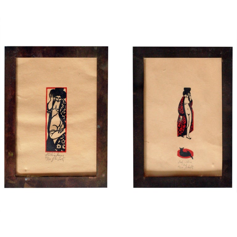 Art Deco Woodcut Prints With Female Nude By Jack Mclarty