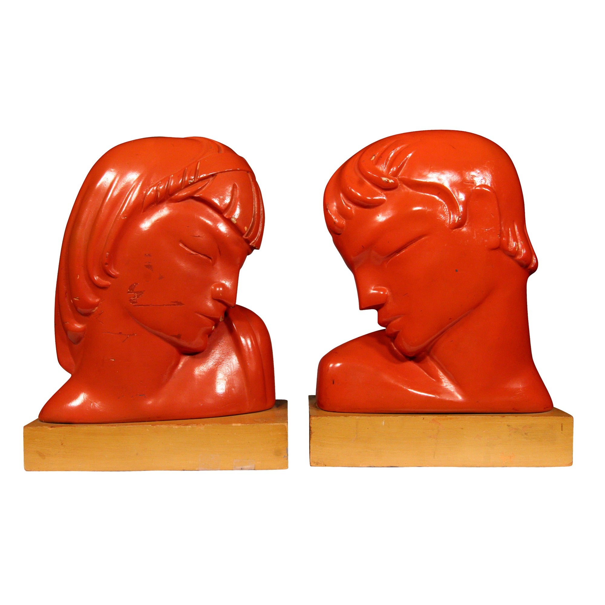 Art Deco Male and Female "Krupur" Bust Bookends by Frederick Cooper
