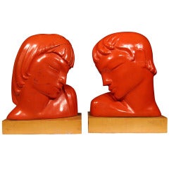 Serre-livres Art Déco en forme de buste d'homme et de femme "Krupur" par Frederick Cooper