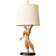 Heifetz Style Hand-Carved Male Figural Table Lamp