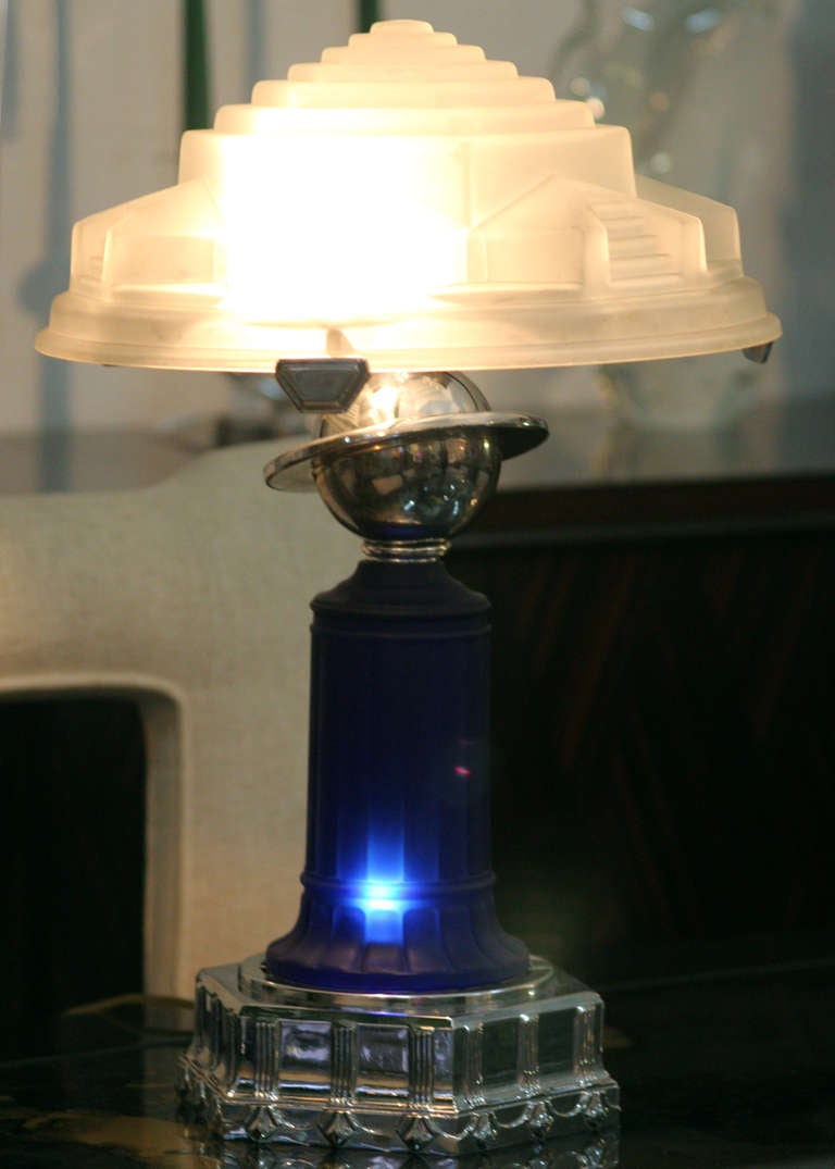 20th Century Vianne Glass Art Deco Styled Cobalt Table Lamp
