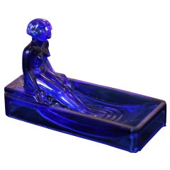 Vintage Art Deco Style H. Hoffman Blue Glass Soap Dish