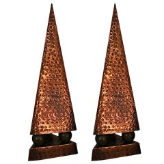 French Modernist Hand-Hammered Copper Obelisks, Pair 8
