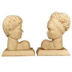 Mid-Century Modern Hawaiian Male and Female Bookends, Pair 6