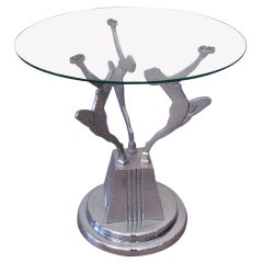 Vintage Frankart Style Art Deco Figure Chrome Aluminum and Glass Side Table