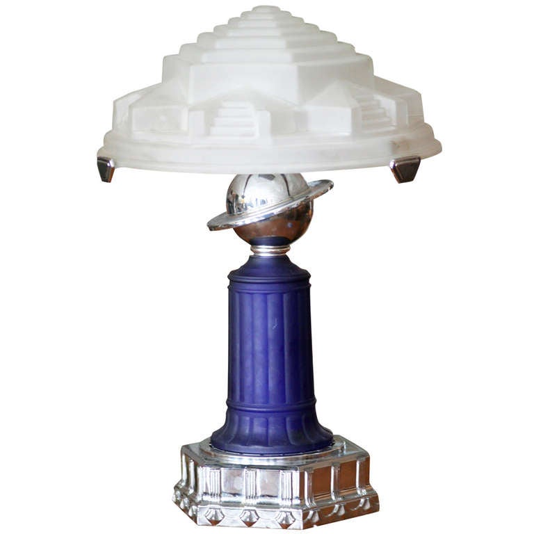 Vianne Glass Art Deco Styled Cobalt Table Lamp at 1stDibs | vianne glass  company, vianne lamp