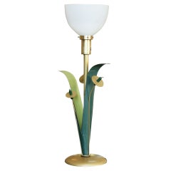 Mid-Century Cattail Brass Torchiere Table Lamp by Lightolier