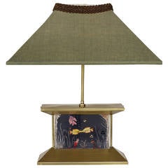 Mid-Century Brass Aquarium Light Up Lamp 8