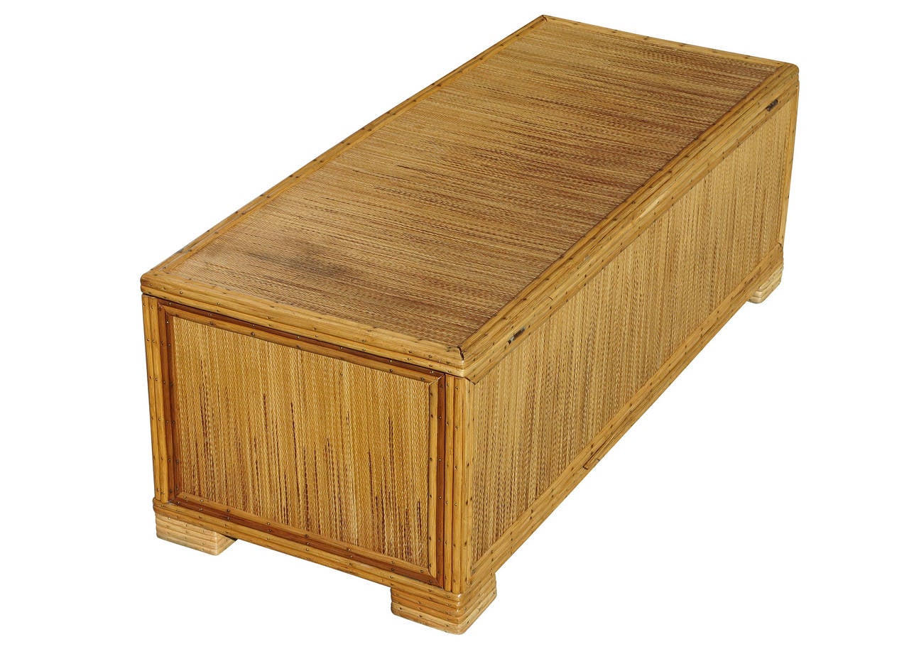 Bamboo Stick Rattan Trunk with Grass Mat Cover and Solid Cedar Interior