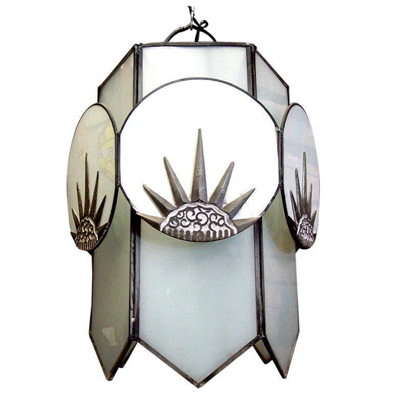 Art Deco Six-Sided Glass "Sunburst" Chandelier  **Saturday Sale**