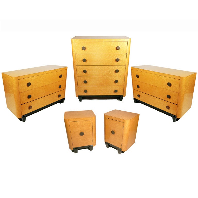 Art Deco Bedroom Set in Bird'sEye Maple at 1stDibs