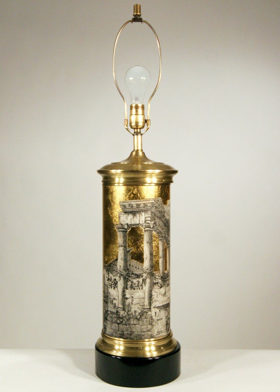 Mid-Century Modern Piero Fornasetti Table Lamps with Classical Ruins