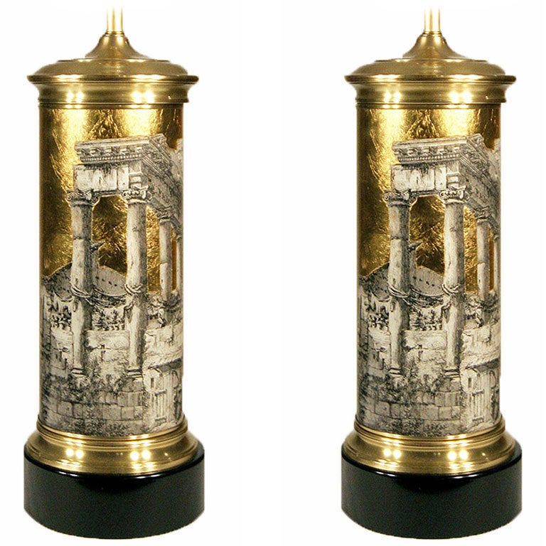 Piero Fornasetti Table Lamps with Classical Ruins