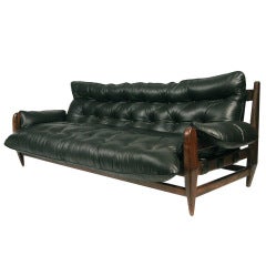 Rosewood and Leather Sofa by Sergio Rodrigues 