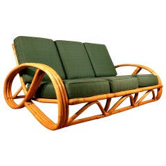Restored Paul Frankl Style Round Pretzel Arm Rattan Sofa 4
