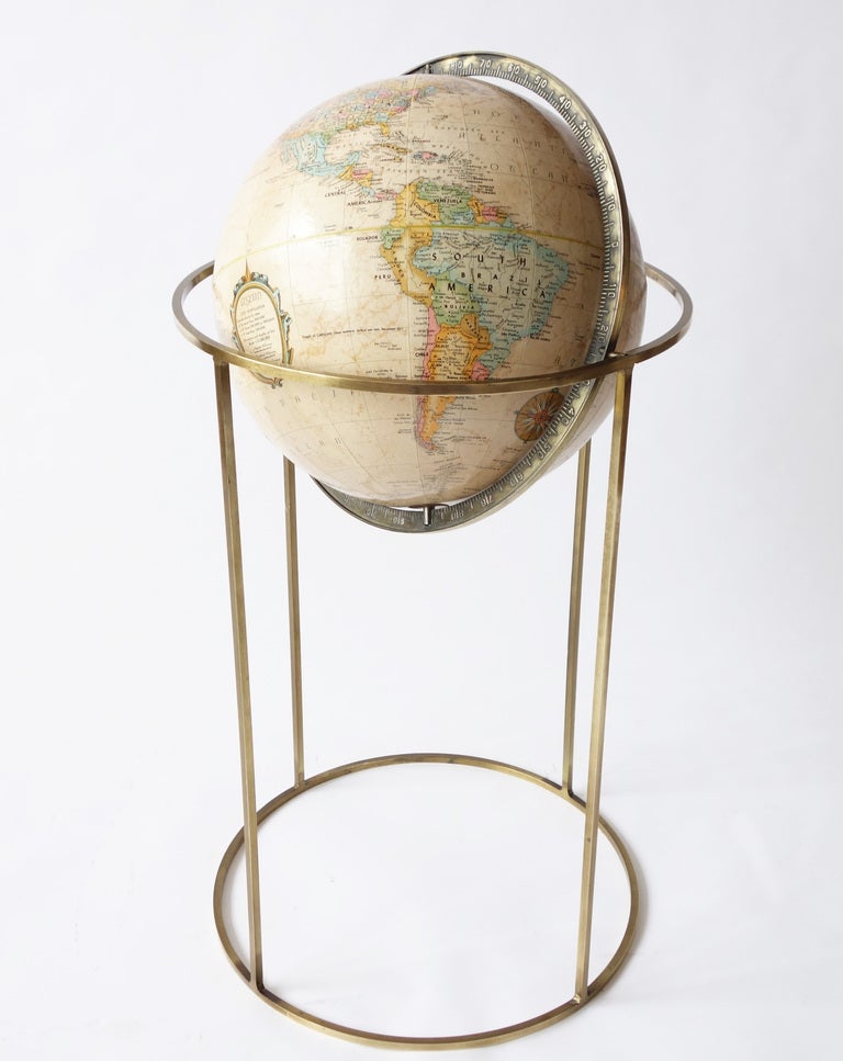 American VIntage Globe on Brass Stand For Sale