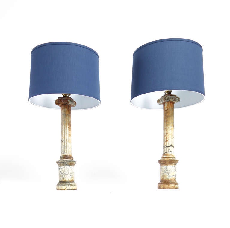 Pair of Marble Ionic Column Lamps In Excellent Condition In New York, NY