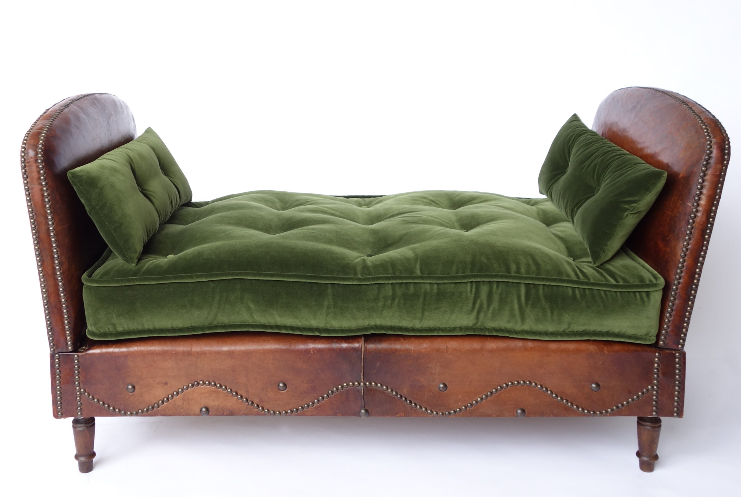 French Leather Daybed with Reclining Sides