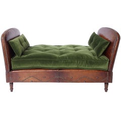 French Leather Daybed with Reclining Sides