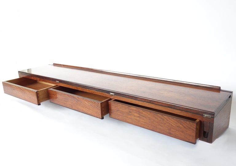 Wall-mounted Rosewood Three-drawer Flip Top Desk by Arne Hovmand Olsen 1