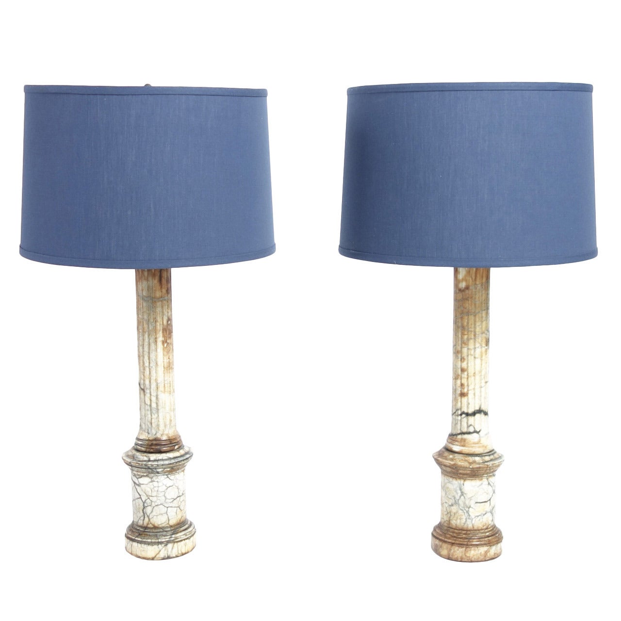 Pair of Marble Ionic Column Lamps