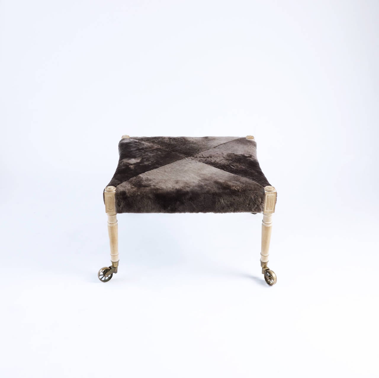 English Shearling-Covered Neoclassical Ottoman