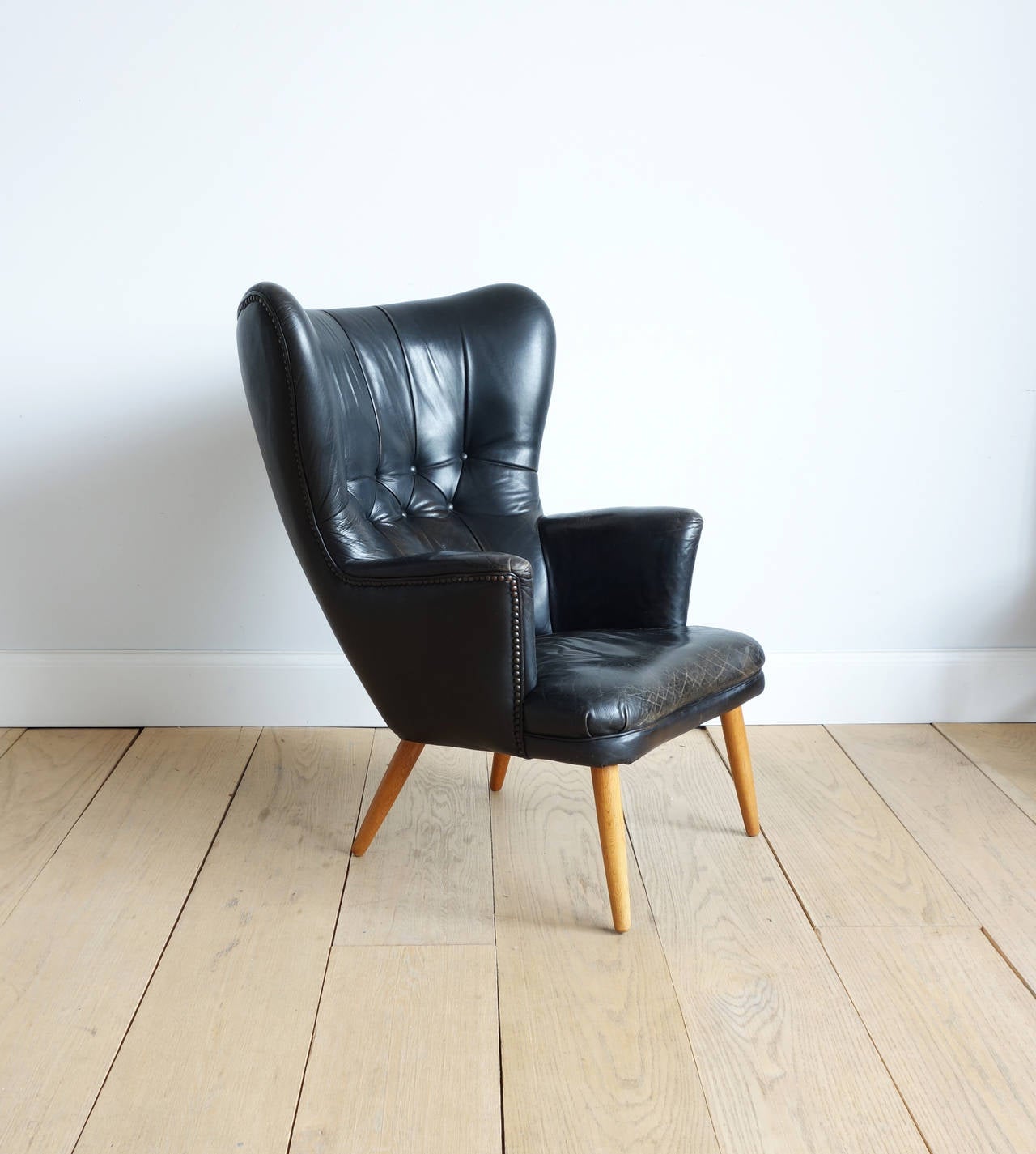 Fantastic Danish Leather Wingback Chair in the Manner of Peder Moos 2